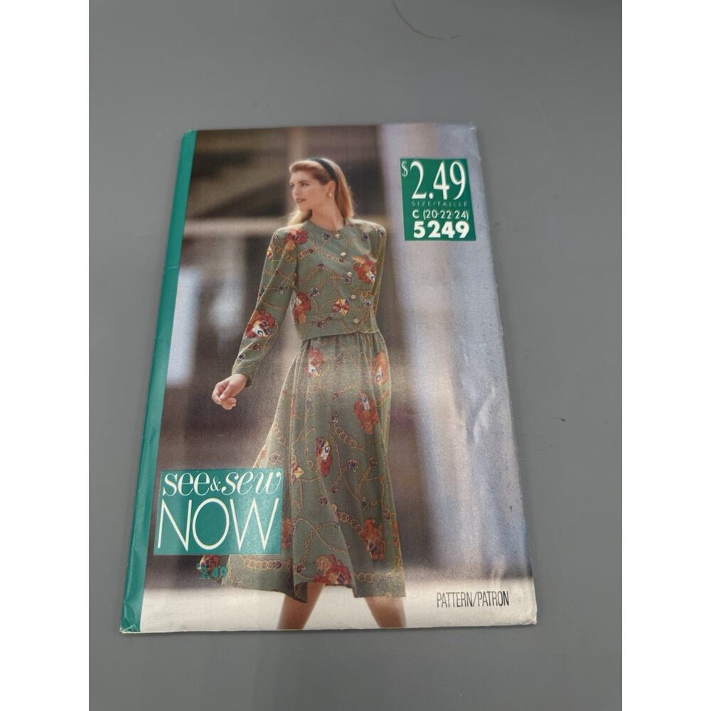 See & Sew Now 5249 Misses Dress Pattern Size C 20–22–24 UNCUT